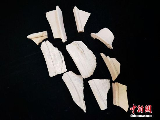 圖為靜寧縣賈河鄉(xiāng)竇坪村出土的彩陶片、紅陶片。 夏劍鋒 攝