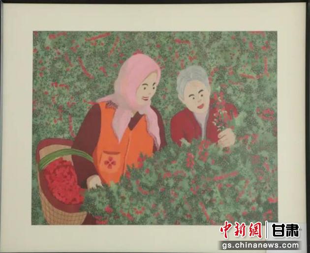 靖遠(yuǎn)縣枸杞種植業(yè)帶動(dòng)10多萬農(nóng)民脫貧致富。刺繡 王明風(fēng) 繡稿 胡靜