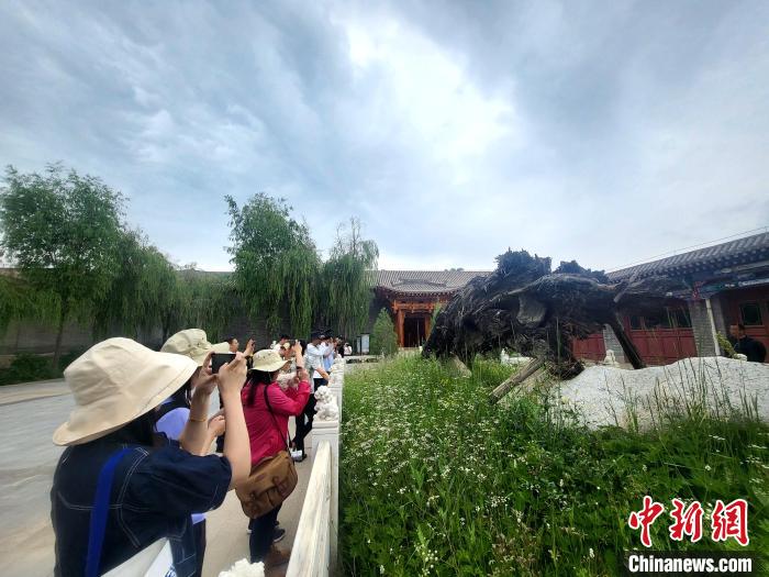 圖為媒體記者在青海永錄民俗參觀采訪。　薛蒂 攝