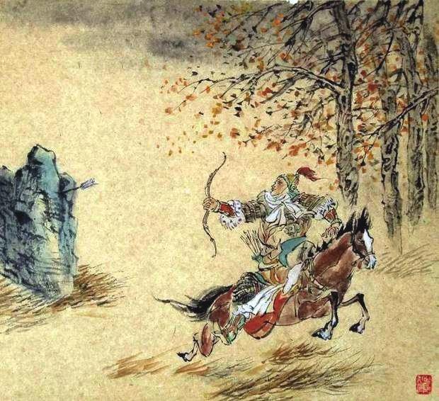 “林暗草驚風，將軍夜引弓。”畫作